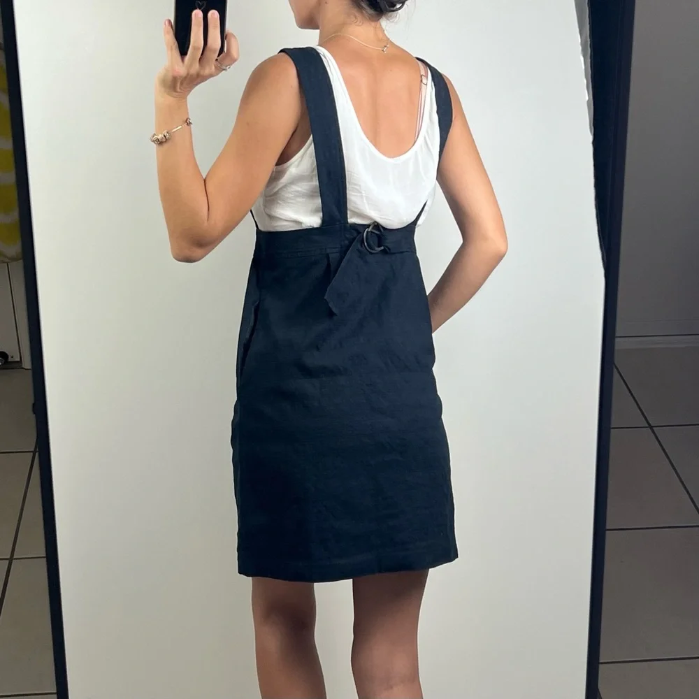 Cue Women’s Pinafore Dress Black Pockets Short Mom Style Comfort Work Size 6 XS - Picture 3 of 12